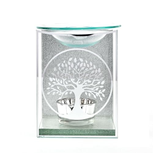 Image of Glass Tea Light Candle Holder - 12cm Tree of Life Oil Burner - Memorial, Christmas or Anniversary Day 1809