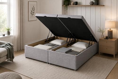 Image of Monaco Upholstered Ottoman Divan Bed Frame with Storage | Plush Velvet Gas Lift Ottoman Base | Side Lift & End Lift | 3FT Single - 6FT Super | No Mattress (Grey, 3FT Single, Side Lift Storage)