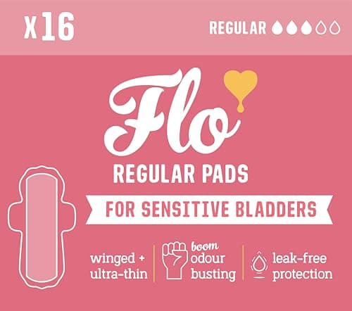 Image of Flo Sensitive Bladder Bamboo Pads with Wings – Discreet, Ultra-Thin, Hypoallergenic - Light Incontinence, Odour Control Protection - 16 Pads