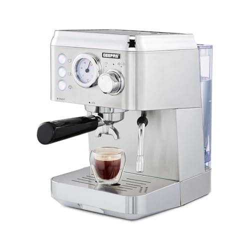 Image of GEEPAS Espresso & Cappuccino Coffee Machine with Milk Frother, 15 Bar Pressure | 1.8L Detachable Water Tank Capacity, Stainless Steel Housing | 1140W, Silver