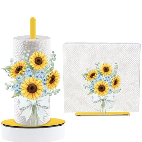 Image of 2 PCS Sunflower Paper Towel Holder, Metal Tissue Holder Stand for Kitchen Bedroom Bathroom, Party Desktop Decor, Gift for Family Friend