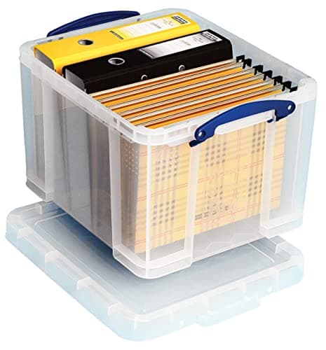 Image of Really Useful Box Plastic Storage 35 Litre Clear with 10 x A4 Suspension Files