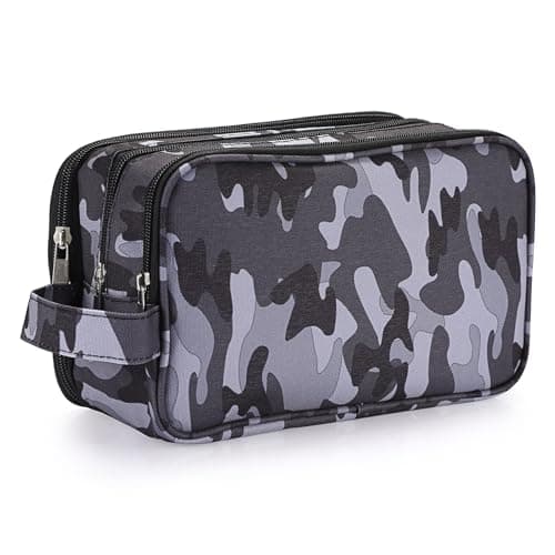Image of IGNPION Travel Toiletry Wash Bag Dry Wet Separation Men Dopp Kit Bag Gym Shaving Organiser Bag with 3 Compartments Camouflage Grey