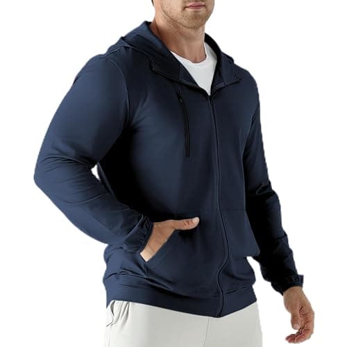 Image of Jupmov Mens Lightweight Running Jackets,Quick Dry Workout Windbreaker Zip Up Hoodie Men with Pocket(Navy Blue,L)