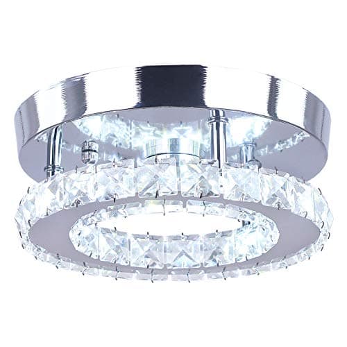 Image of Dixun Contemporary Mini Crystal Chandelier Flush Led Ceiling Light Finish Chrome Pendant for Living Room, Kitchen, Office, Bedroom, Dining Room, Island (White Round)