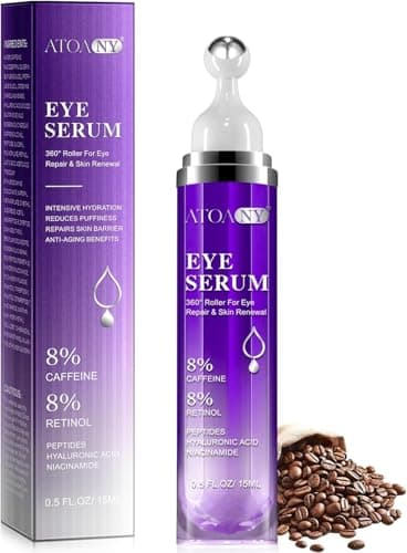 Image of Eye Serum with 8% Caffeine, Reduce Eye Bags,Wrinkles And Fine Lines Under Eye Cream with 360° Eye Roller Massage Ball, 8% Caffeine 8% Retinol Hyaluronic Acid Niacinamide Eye Serum, 15ML