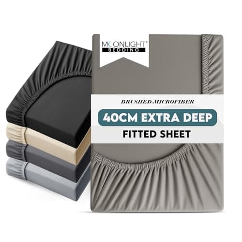 Image of Moonlight Bedding Double Fitted Sheet 40 Cm Extra Deep Pocket Grey Bed Sheets 16 inch Ultra Soft Bottom Sheet Brushed Microfiber Breathable Shrinkage and Fade Resistant