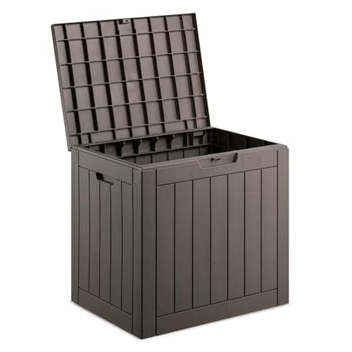Image of VonHaus Garden Storage Box - Outdoor Utility Chest Organiser – Weatherproof Plastic, Lockable Lid, Carry Handles, Compact & Portable – For Garden, Patio, Balcony, Decking – Grey (118L)