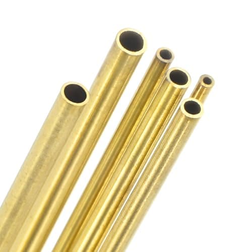 Image of M METERXITY 300mm Brass Round Tube, 1mm 1.2mm 1.4mm 1.6mm 1.8mm 2mm OD 0.2mm Wall Thick Brass Seamless Straight Pipe Tubing for Construction/Machining/DIY Crafting[Set of 6 Pack]