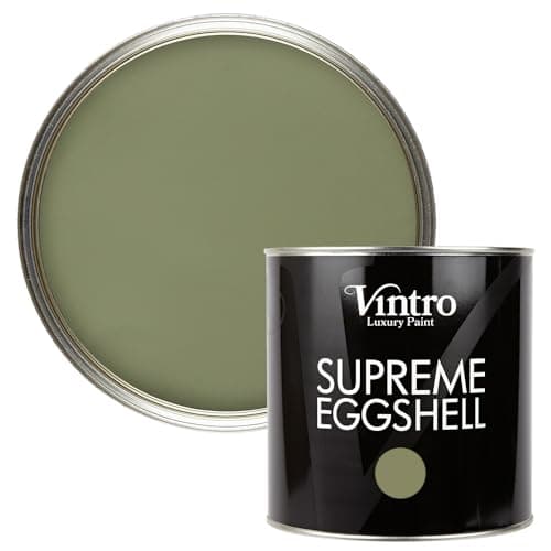Image of Vintro Paint | Eggshell Paint | for Walls | Wood | Trim | Satin Furniture Paint | Interior & Exterior Use. (Olive Green - ChiffChaff Green, 2.5 Litres)
