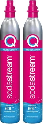 Image of SodaStream - 2 x CO2 Cylinder for Sparkling Water Maker, Quick Connect Gas System, Makes 60 litres Fizzy Drinks, Compatible with Terra, Duo and Art, Reduce Plastic Waste, Pink