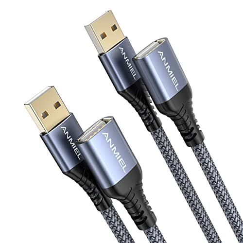 Image of ANMIEL USB Extension Cable 2M+2M Type A Male to A Female Nylon Braided USB 2.0 Extension Cord Data Transfer Extender Cable with Gold-Plated Connector for Keyboard,Mouse,Printer,cell phone -Grey