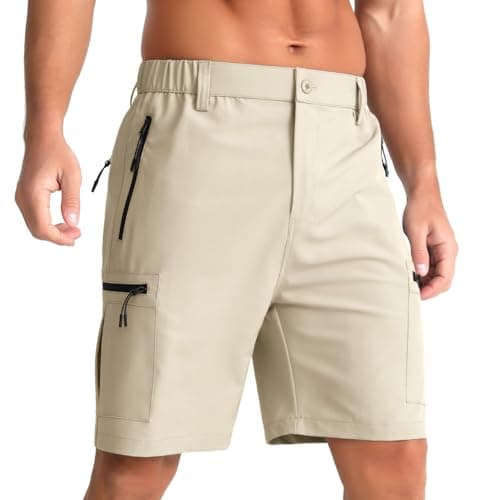 Image of iCKER Mens Cargo Shorts Quick Dry Outdoor Hiking Shorts with Zip Pockets Lightweight Golf Shorts,Yellow GL033,M
