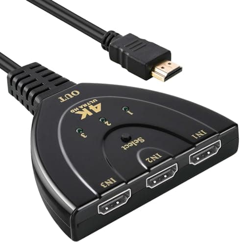 Image of AXFEE 4K HDMI Switch - 3-Port HDMI Switcher/Splitter with High-Speed Cable, Supports 4K@60Hz 3D HD1080p UHD HDCP 2.2 for Xbox PS3/4/5 Sky Box Firestick DVD Blu-ray Player