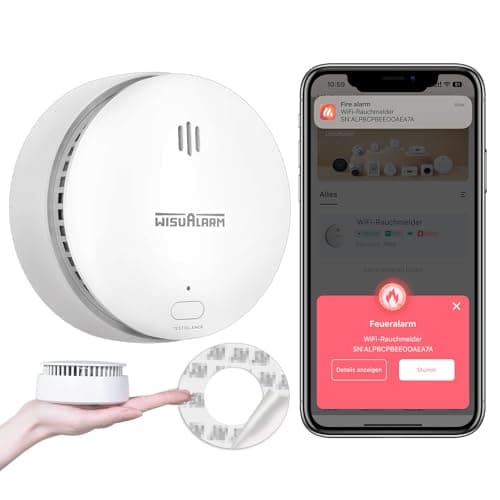 Image of Wisualarm Wifi Smoke Alarm, Smart Smoke Detector for home with Replaceable Battery, Compatiable with Wisualarm Home Security App, Wifi Smoke Detector Certificated by TÜV Comply with EN 14604 (1 Pack)