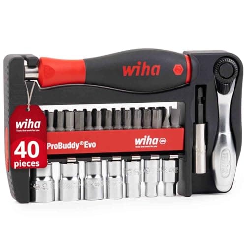 Image of Wiha ProBuddy Evo 40-Piece Bit & Socket Set 1/4 Inch SoftFinish Screwdriver Handle, Mini Ratchet 72 Teeth, Magnetic Bit Holder, Compact Tool Set for Professionals, DIY, Bicycle (46960)