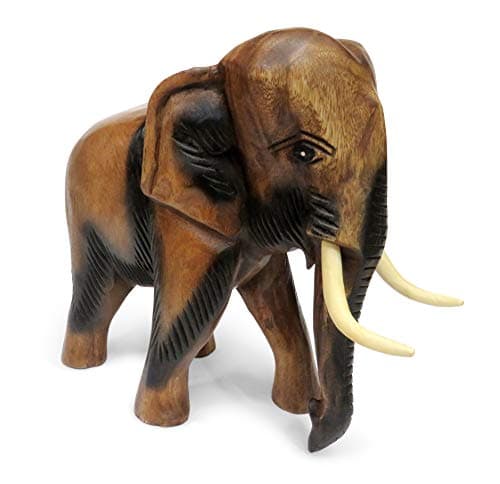 Image of Purity Style Wooden Elephant Ornament Carved Walking (Extra Large 28cm)