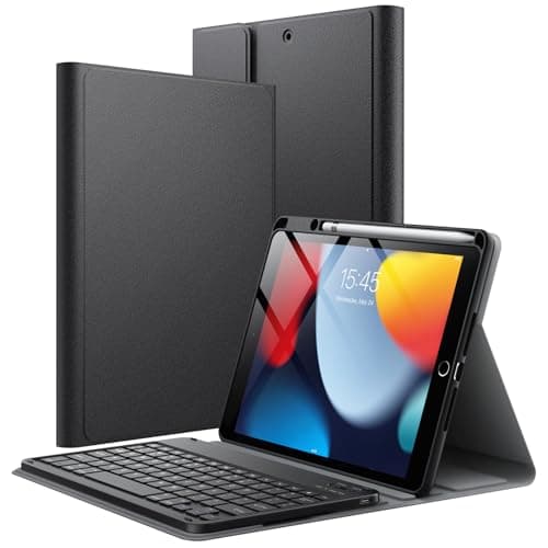 Image of JETech Keyboard Case for iPad 10.2-Inch (2021/2020/2019 Model, 9th/8th/7th Generation) with Pencil Holder, Magnetic Detachable Bluetooth Wireless Keyboard, Soft TPU Back Stand Cover (Black)