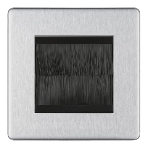 Image of BG Screwless Brushed Steel Single 2 Gang Brush Cable Entry Wall Plate Black Insert Square