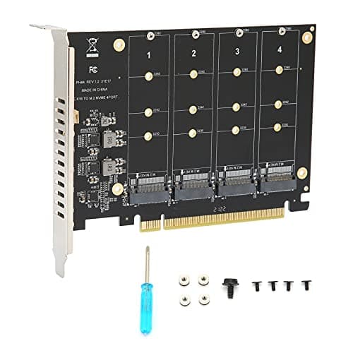 Image of Quad M.2 NVME SSD to PCI-E 4.0 X16 Adapter, High Speed 4x32Gbps Soft Raid Card with Individual LED Indicator Support 2230 2242 2260 2280(ph44)