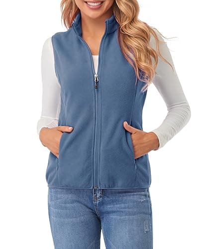 Image of fuinloth Women's Fleece Gilet, Polar Soft Sleeveless Classic Fit Bodywarmer Vest with Zip up Pockets Ash Blue Large