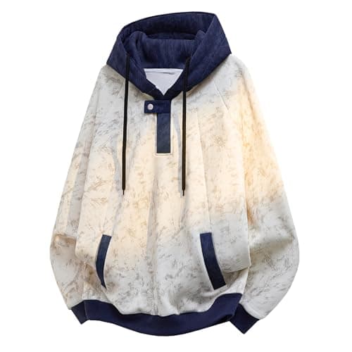 Image of GURUNVANI Unisex Color Block Vintage Hoodie Sweatshirt Loose Fit Tie Dye Pullover, White, XL