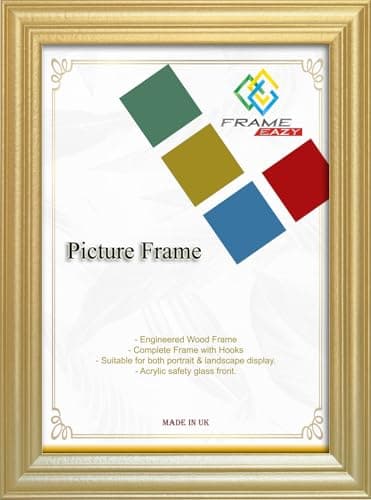 Image of FRAME EAZY Gold 10 x 8 inch Picture Frame In Multiple Colours & Sizes - Antique Style Frame With Safe Perspex Front & Wall Mounting - Gold 10" x 8" (25.4 x 20.3 cm) Photo Frame