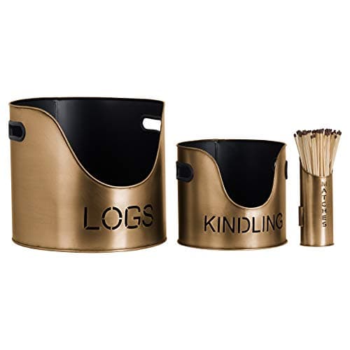 Image of Hill 1975 Log's and Kindling Buckets Plus Matchstick Antique Bronze