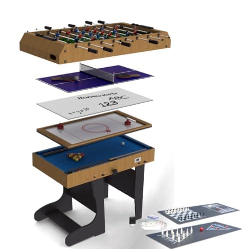 Image of Riley 4ft Multi Games Table, 12-in-1 with Table Football, Pool, Whiteboard & Real Electric Air Hockey, Complete with Accessories for All Games - Easy Folding for Storage
