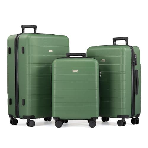 Image of VonHaus Suitcase Set - Green Luggage Set for Travel - 3 Piece Lightweight ABS Hard Shell Suitcases - Telescopic Handle & Double Spinner Wheels - TSA Lock & Anti-Theft Zip - Large, Medium & Cabin Bag