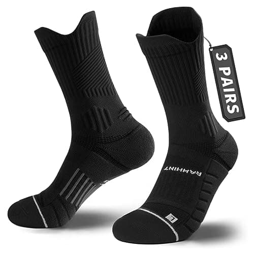 Image of Rahhint Coolmax 3 Pack Compression Running Socks Men Women Anti Blister Socks Walking Socks with TAB Design, Compression Zone, Venting Mesh Network and Arch Support，Black 8-12