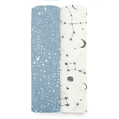 Image of aden + anais Aden Silky Soft Swaddle Baby Blanket, 100% Cotton Bamboo Muslin, Large 44 X 44 inch, 2 Pack, Cosmic Galaxy