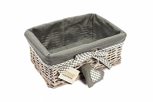 Image of Woodluv Grey Wicker Rectangular Storage Gift Hamper Basket With Removable Lining - Medium