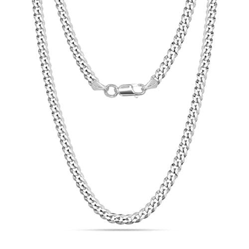 Image of LeCalla Solid 925 Sterling Silver Curb Chain Necklace for Women | Italian 6mm Diamond-Cut Cuban Link Chain Necklace 18 Inches