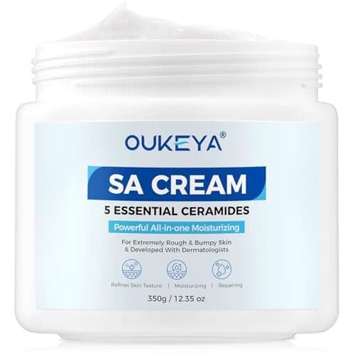 Image of OUKEYA SA Smoothing Cream with 5 Ceramides, Salicylic Acid & Hyaluronic Acid for Rough & Bumpy Skin, Body Cream Exfoliating Moisturising, Body Lotion for Extremely Dry Skin, Face Cream, 350g/12.35 oz