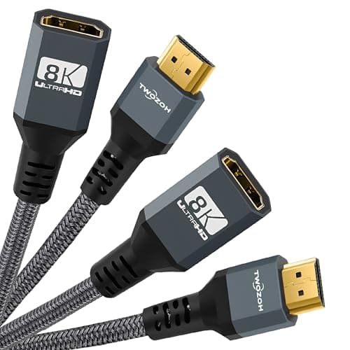 Image of Twozoh 8K HDMI Extension Cable,2 Pack 2.1 Male to Female Nylon Braided HDMI Extender Cable Support 8K@60Hz 4K@120Hz 48gbps（0.3M）