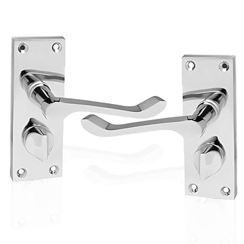 Image of HANDLESTORE Victorian Scroll Bathroom Door Handles – Polished Chrome Lever Handle with Thumbturn Lock & Backplate – Privacy Internal Door Handles with Screws