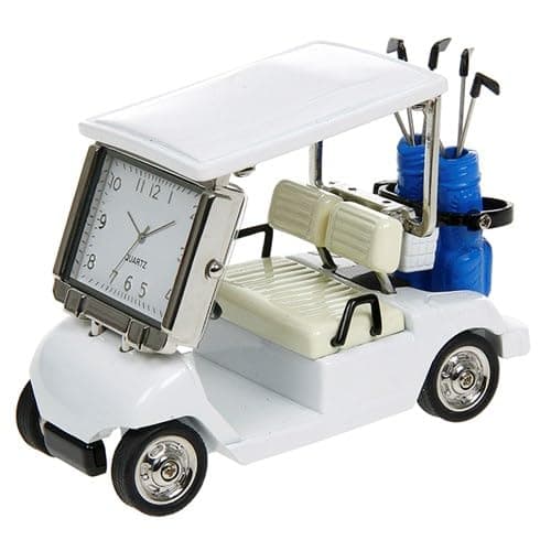 Image of M1SS Miniature Techno Desk Clock Assorted Designs - Sports Guitar Bikes Gift - Steel (Techno Golf Cart Clock - 7cm x 5cm)