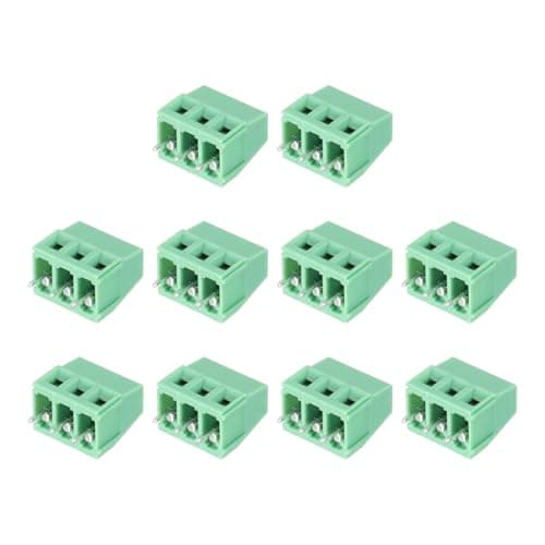 Image of sourcing map 10Pcs 3 Pin PCB Mount Screw Terminal Block Connector 5.08mm 0.2 Inch Pitch PCB Wiring Terminal 300V 10A for 22-12AWG Cable, Green