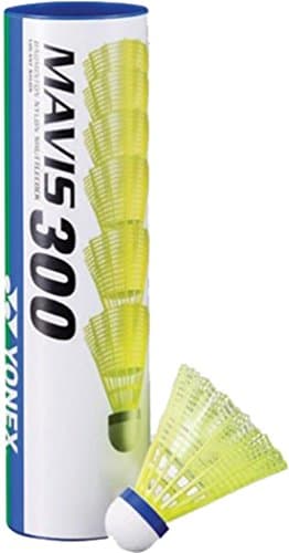 Image of YONEX Mavis 300 Shuttle Medium Blue Speed Badminton Shuttlecock Yellow Tube Of 6