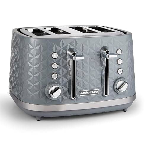 Image of Morphy Richards Vector 4 Slice Toaster, High Gloss Geometric Design, Defrost and Reheat, Variable Width Slots, Removable Crumb Tray, Grey, 248135
