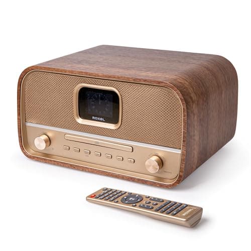Image of Roxel Amber All-in-One Compact Retro HiFi System with CD Player, DAB/DAB+, BT Audio Streaming, 40W RMS, USB Playback & Charging, FM Radio with RDS, Color Display, Clock & Alarm, Remote Controller