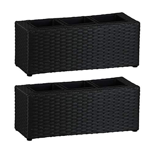 Image of simpa andmade Poly Rattan Mini Tri-Pot Trough Planter Black Poly Rattan Planter & 3 Insert Pots - 18cm (H) x 48cm (W) x 18cm (D) - Suitable for Indoor and Outdoor use - Set of 2