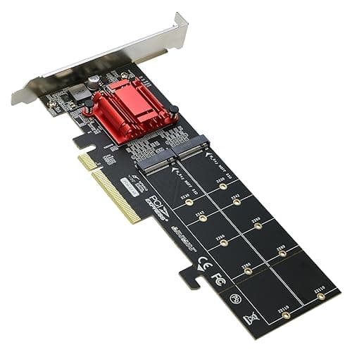 Image of Dual NVMe PCIe Adapter, RIITOP NVMe SSD to PCI Express x8 x16 Adapter Card, Support M.2 (M Key) NVMe SSD 22110/2280/2260/2242/2230 mm