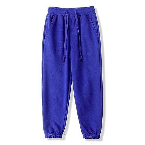 Image of BINIDUCKLING Boys Girls Plain Joggers, Drawstring Tracksuit Bottoms Classic Elasticated Cuff Jogging Pants Kids Casual School Trousers for PE Sports and Games (Blue,160/10-12Years)