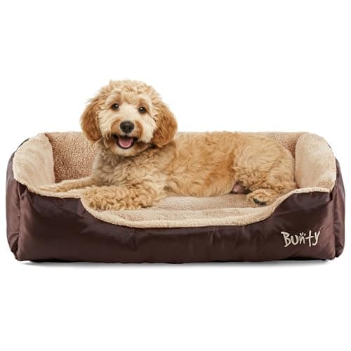 Image of Bunty Deluxe Dog Bed - Small, Medium to XXL Calming Washable Dog Bed - Non-Slip Base, Raised Walls, Fleece Lined Interior, Plush Cushioning, Insulates & Retains Heat - XL, Brown