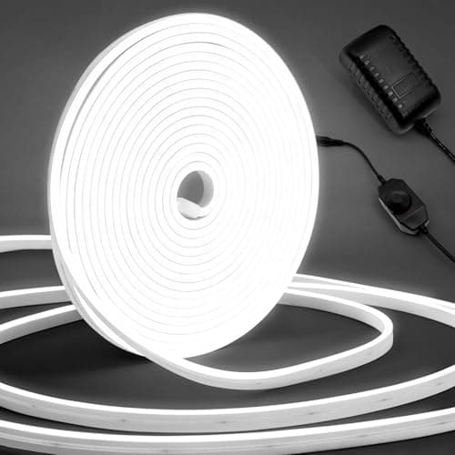 Image of LED Strip Lights 10M, Cool White Neon Light Strip Dimmable, 24V Outdoor LED Strip Light Waterproof 6500K, Silicone DIY Flexible LED Rope Lights for Bedroom, Indoor, Outdoor Decor(Include Adapter)