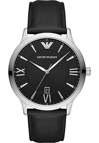 Image of Emporio Armani Watch for Men, Three Hand Date Movement, 43 mm Silver Stainless Steel Case with a Leather Strap, AR11210