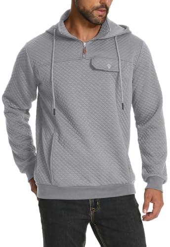 Image of MLANM Mens Hoodies Zip Pullover Long Sleeve Sweatshirt Casual Fashion Drawstring Adult Workwear Tops with Pockets Light Gray M