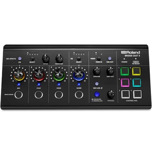 Image of Roland BRIDGE CAST X Dual Bus Gaming Mixer & Video Capture Pro Audio Streaming Interface for Online Gamers & More 32-Bit Hardware DSP USB-C Windows and Mac Connectivity XLR Mic Support